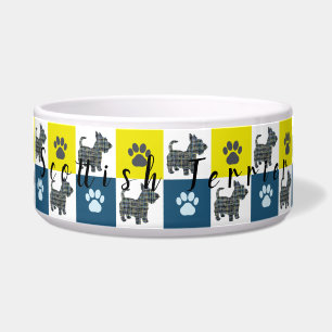 Tigela Scottie Dog & Paw Silhouette Grid Dog Y&B