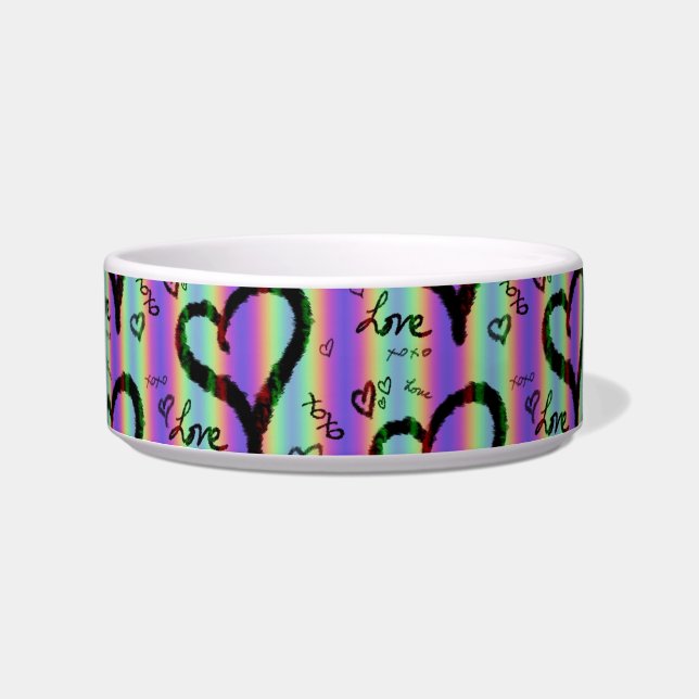 Tigela Scribble Love Heart Xoxo Stripe Cerâmica Pet Bowl (Frente)