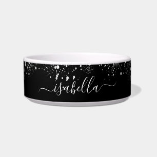 Tigela Script de nome da brilho prateada preta