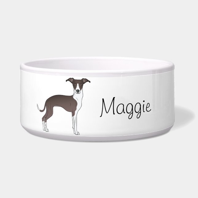 Tigela Selado E Greyhound Italiano Branco Com Nome Person (Frente)