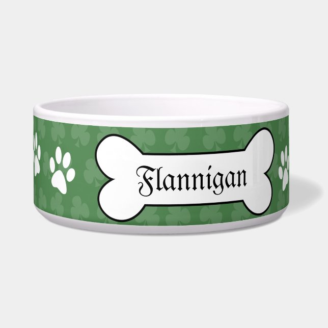 Tigela Shamrock Irish Clover Personalizado Pet Dog Comida (Frente)