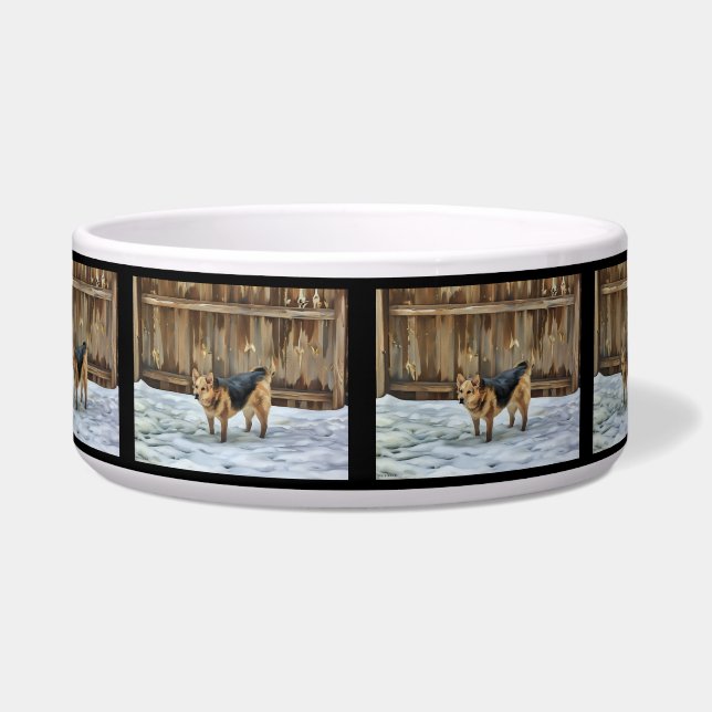 Tigela Shepheard Alemão No Meio Da Neve Pet Bowl (Frente)