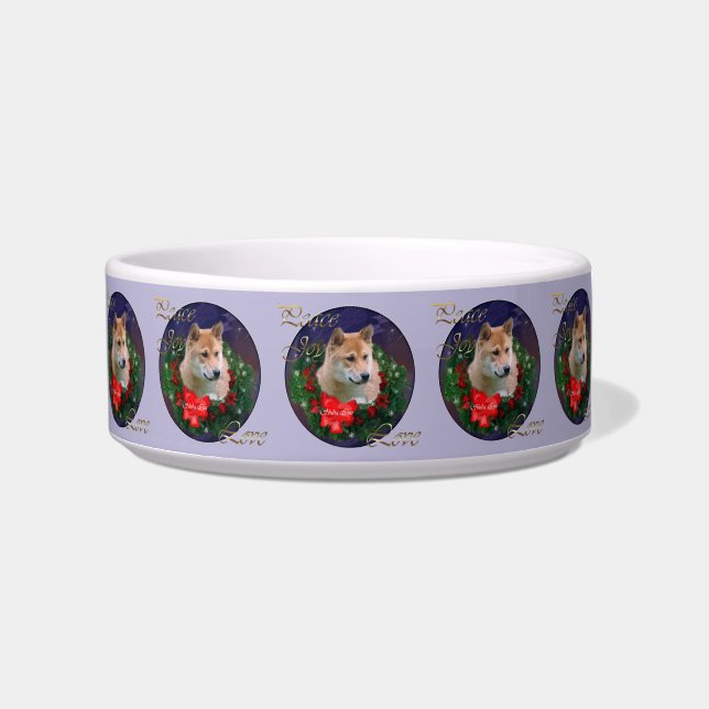 Tigela Shiba Inu Christmas Wreath (Frente)