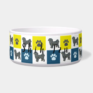 Tigela Shih Tzu Dog & Paw Print Yellow Grid Pet Bowl