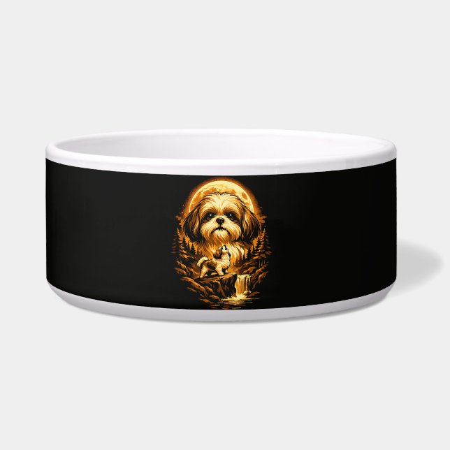 Tigela Shih Tzu Uivando para a Lua Cachorro Engraçado (Frente)