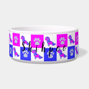 Tigela Silhueta de Shihpoo Rosa Quente e Azul