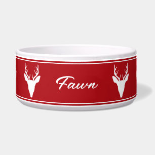 Tigela Silhuette White Deer Head Em Vermelho Com Nome Per