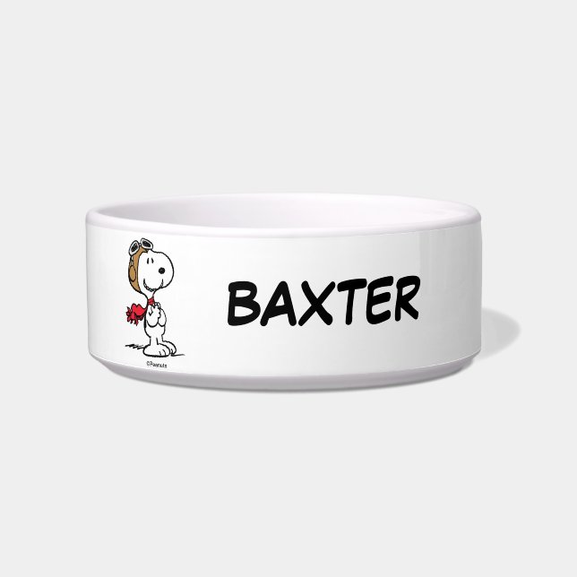 Tigela Snoopy, O Áce Voador | Adicionar Nome de Pet (Frente)