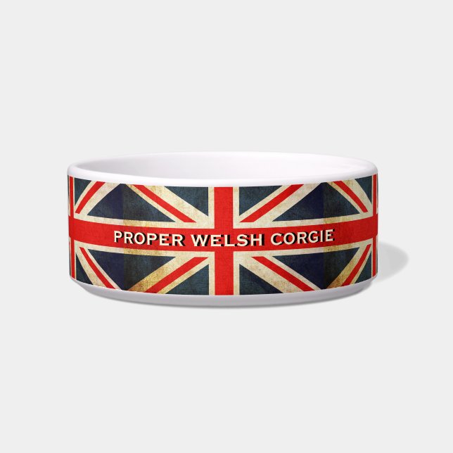 Tigela Sofrida Union Jack Welsh Corgi Posh Pet Bowl (Frente)