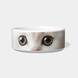 Tigela Soulful Stare: Minimalist White Kitten Ceramic