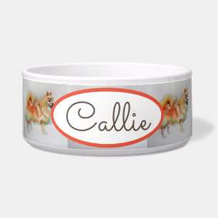 Tigela Spitz alemão Pomeranian Watercolor Dog Pet Name