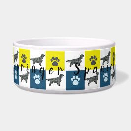 Tigela Springer Spaniel Dog & Paw Yellow & Blue Grid Bowl