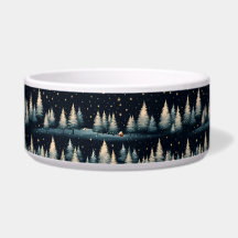 Starry Winter Forest Noite Cerâmica Pet Bowl