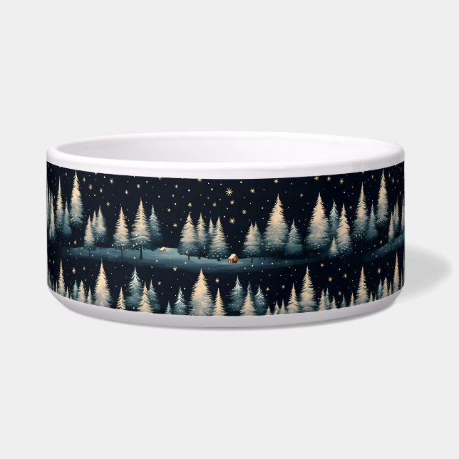 Tigela Starry Winter Forest Noite Cerâmica Pet Bowl (Frente)