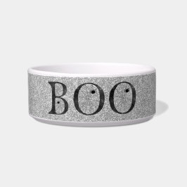 Tigela Stylish Faux Silver Glitter Boo Halloween Dog