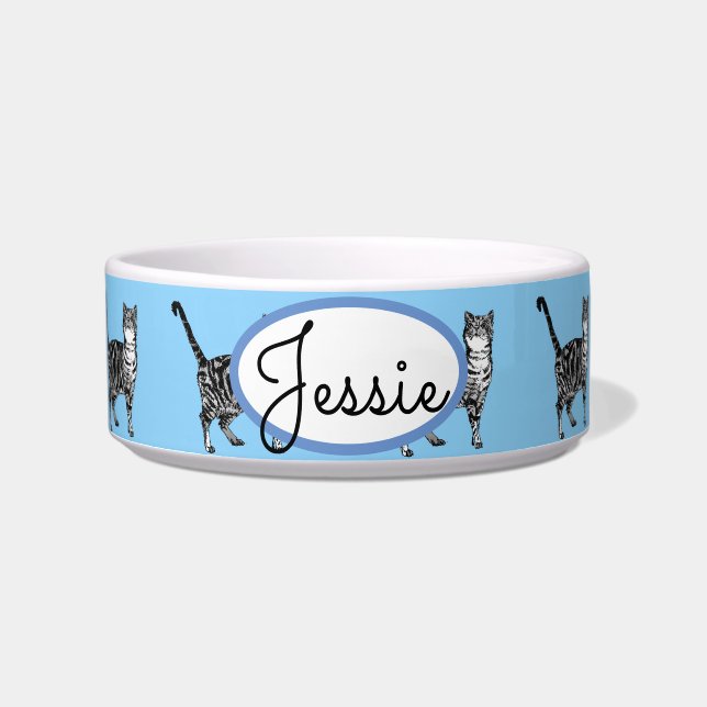 Tigela Tabby Cat Cats Animal Pastel Blue Cute Pet Name (Frente)