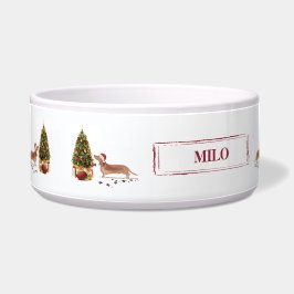 Tigela Tan Dachshund Engraçado Cachorro de Natal com Árvo