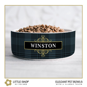 Tigela Tartan de Xadrez Negra Personalizável