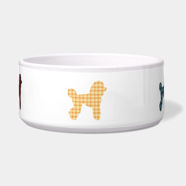 Tigela Tartan Xadrez Poodle Dog Cerâmica Pet Bowl (Frente)