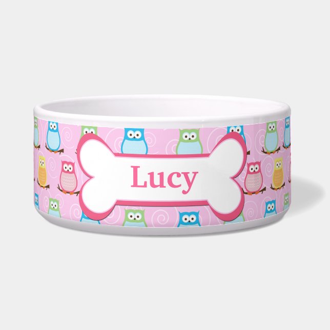 Tigela Tendy Pink Ows Personalizado Pet Dog Comida Bowl (Frente)