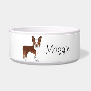 Tigela Terrier Boston Vermelho Cachorro Cartoon Fofo Com