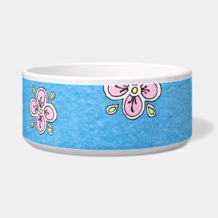 Tigela Teste padrão de flor cor-de-rosa no azul
