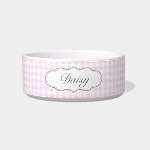 Tigela Teste padrão de Houndstooth - rosa pastel