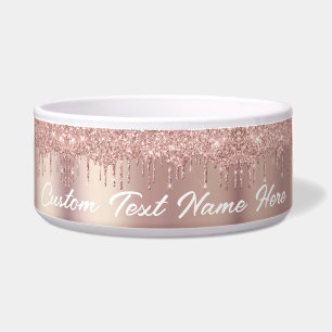 Tigela Texto Personalizado Da Glitter De rosa Dourada Pet