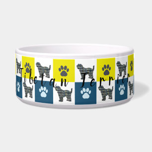 Tigela Tibetano Terrier Dog & Paw Yellow&Blue Grid Dog Bo