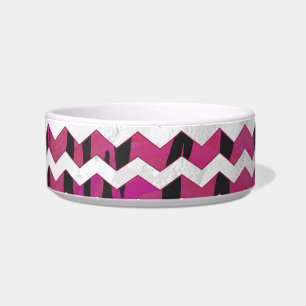 Tigela Tigre Chevron, Rosa Quente e Impressão Preto