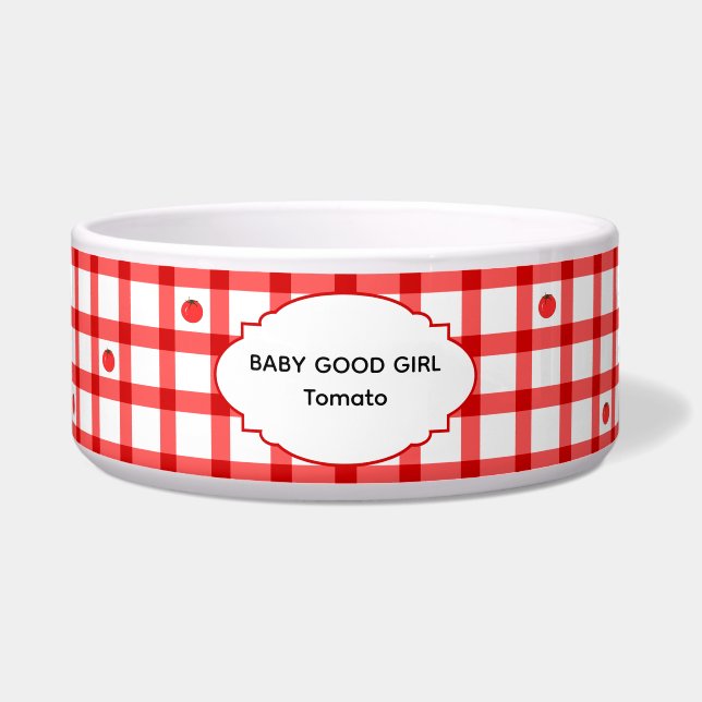 Tigela Tomates de Gingham Vermelho Fofos Bebê Boa Menina (Frente)