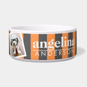 Tigela Trendy Rugby Striped Pattern Custom Name and Photo