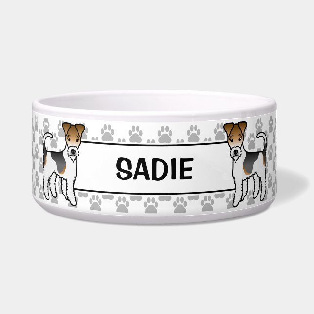 Tigela Tricolor Wire Fox Terrier E Patinhas & Nome (Frente)