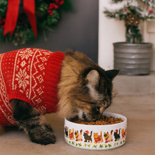 Tigela Trío de Gatos de Natal com Trilha de Azevinho