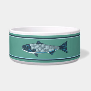 Tigela Truta de Arte Folclórica Azul/Salmão