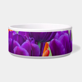 Tigela Tulipas roxas escuras num dia ensolarado no jardim