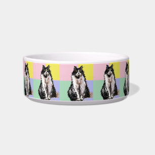 Tigela Tuxedo Cat Pastel Cores cor-de-rosa Pet Nome Bowl