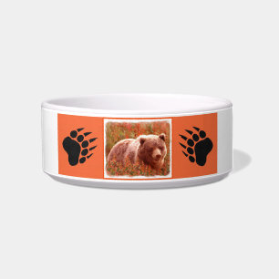 Tigela Urso Grizzly na Pintura de Arte Selvagem com Algas