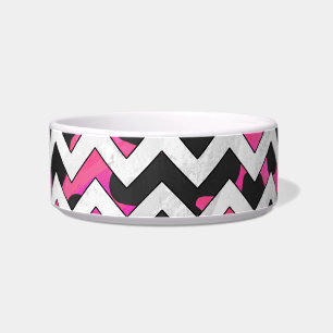 Tigela Vaca Chevron, rosa quente e Impressão preto