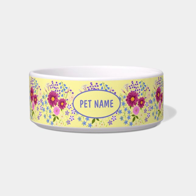 Tigela Vaso de Cachorro ou Gato com Buquê de Flores Amare (Frente)