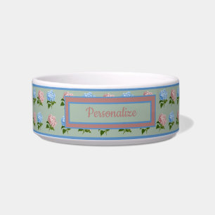 Tigela Vintage Floral Azul Hidrangea Flor Gato Cão