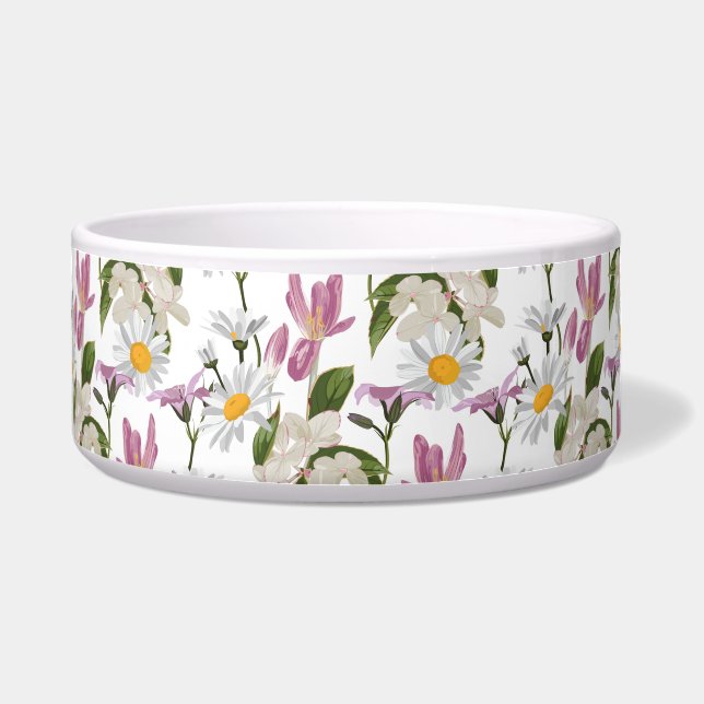 Tigela Violeta rosa, margarida tropical e flores silvestr (Frente)