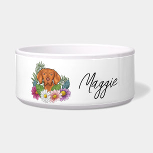 Tigela Vizsla Húngaro Com Flores Coloridas E Nome