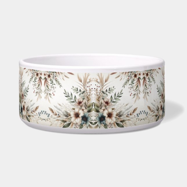 Tigela Watercolor Ivory Blue Flowers Cerâmica Pet Bowl (Frente)