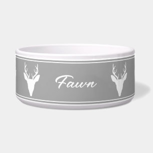 Tigela White Deer Head Silhouette On Gray And Custom Name