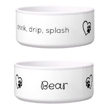 White 'drink drip splash' Dog Name Bowl