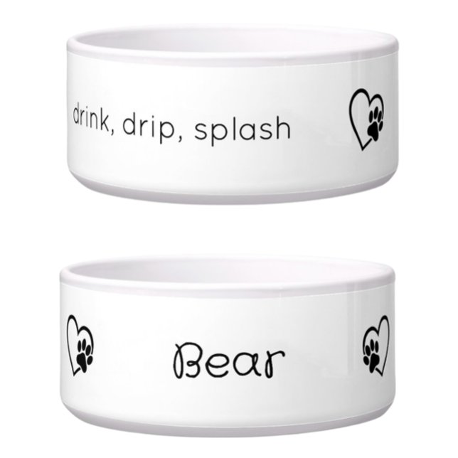Tigela White 'drink drip splash' Dog Name Bowl (Criador carregado)