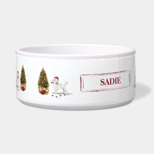 Tigela White Poodle Engraçado Cachorro de Natal com Árvor