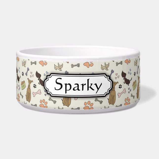 Tigela WOOF! Pino Lover - Puppies padrão personalizável (Frente)