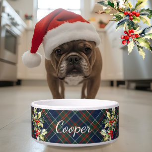Tigela Xadrez azul-tartan Natal Holly Name dog
